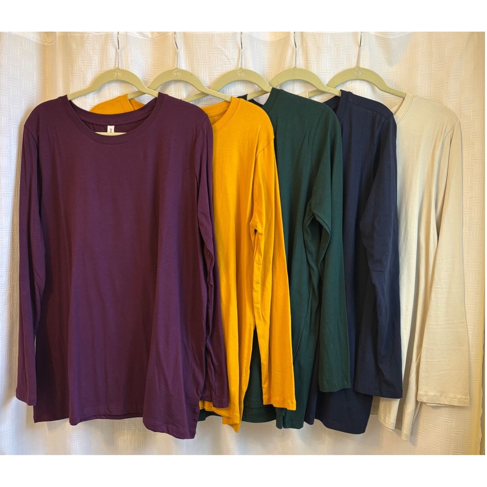 Zenana Outfitters Bundle 5 Long Sleeve T-Shirts Cotton Blend Womens Plus Size 3X
